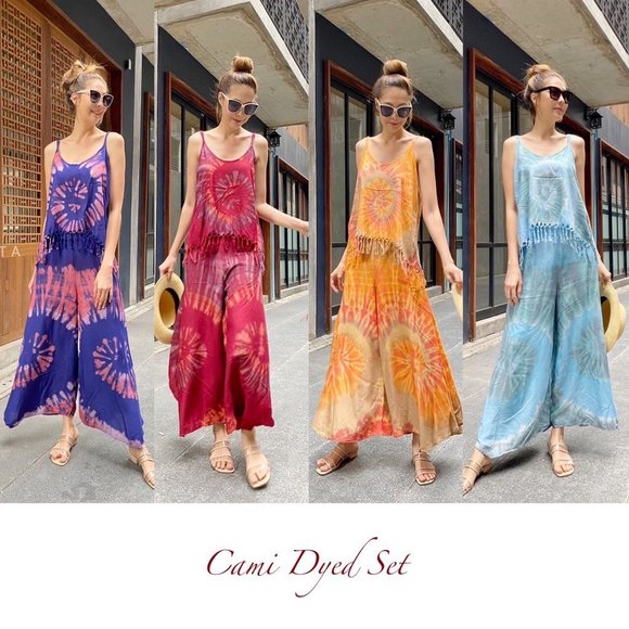 (AA2) NEW Women's Tie-Dyed Tank Top and Harem Pants - Orange/Brown - Picture 3 of 3